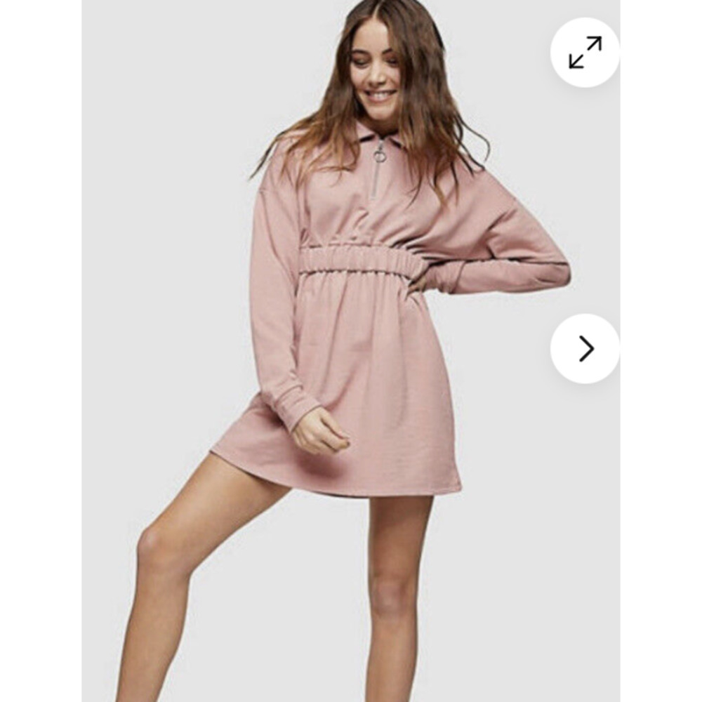 Topshop Zip Collar Cinched Waist Dress Pink - Picture 8 of 8